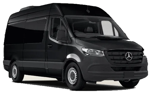 Mercedes Sprinter noir, van grand volume vu de trois quarts avant
