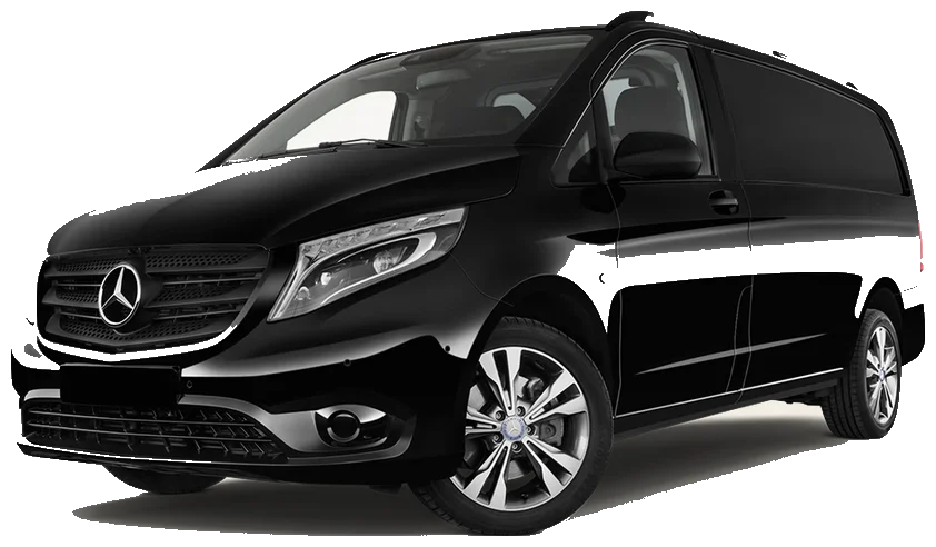 Mercedes Classe V noire, van de luxe vu de trois quarts avant
